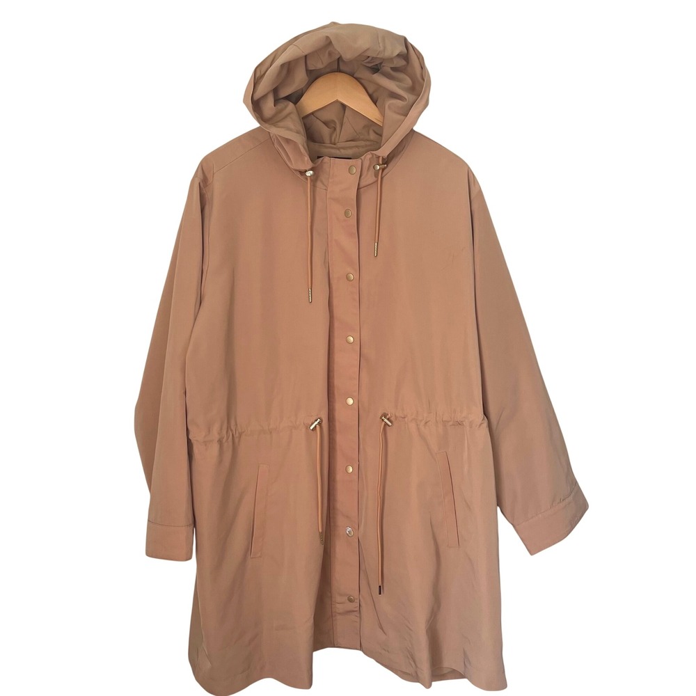 Susan Graver Women's Beige Hooded Drawstring Anorak Parka Jacket Size 3XP